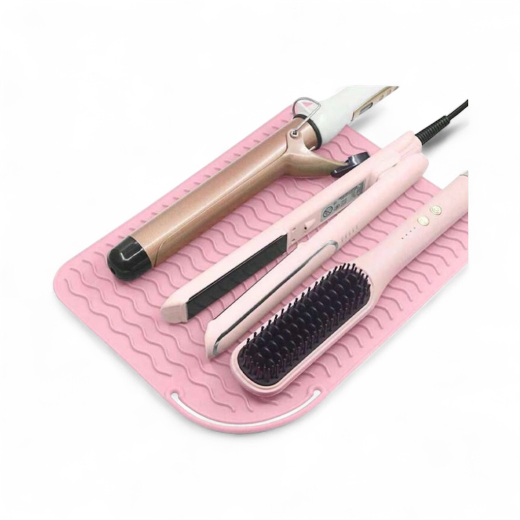 Heat-Resistant Mat For Hair Straightener And Curling Iron + Protection Storage (Pink)